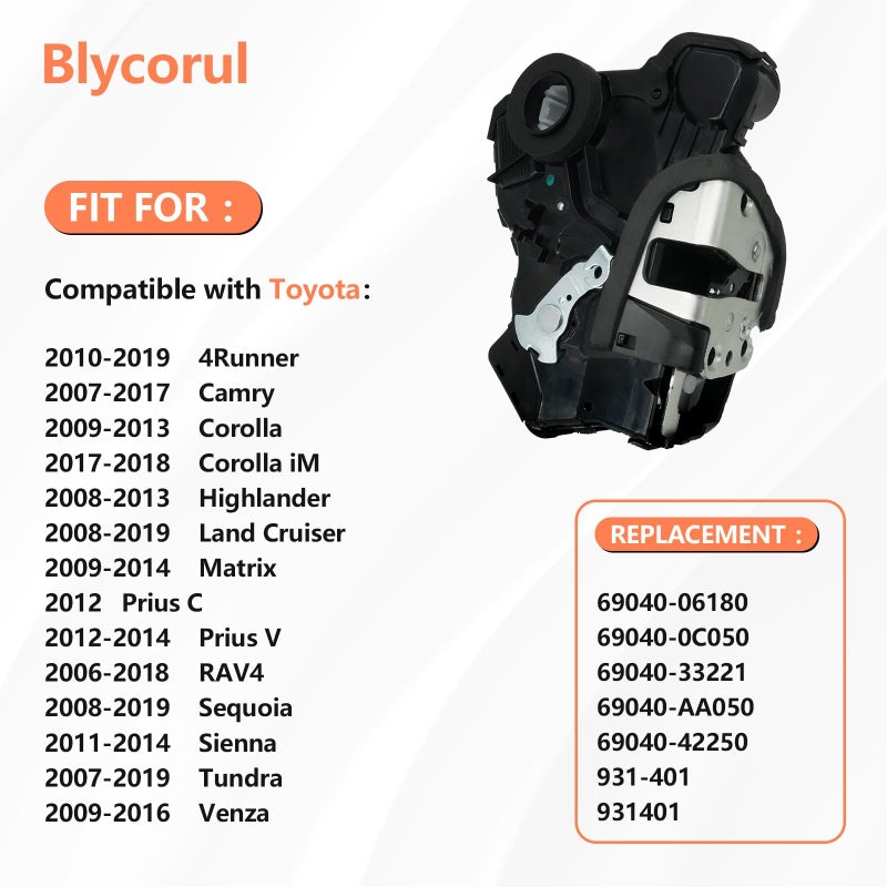 محرك تشغيل قفل الباب Blycorul متوافق مع Tundra، Camry، 4Runner، Rav4، Lexus RX350 RX450h، Scion tC xB xD | يستبدل #69030-06200، 69030-0C050، 69030-42230 | الجانب الأمامي الأيمن للراكب - Image 2